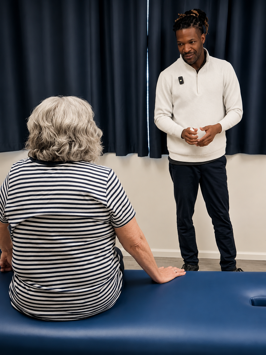 Dr. Kendell Jack talking with a patient at Impulse Life Chiropractic